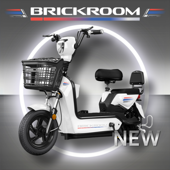 BRICKROOM 3세대 전기 자전거 자토바이 출퇴근 전동 스쿠터 2인용 바이크, 화이트