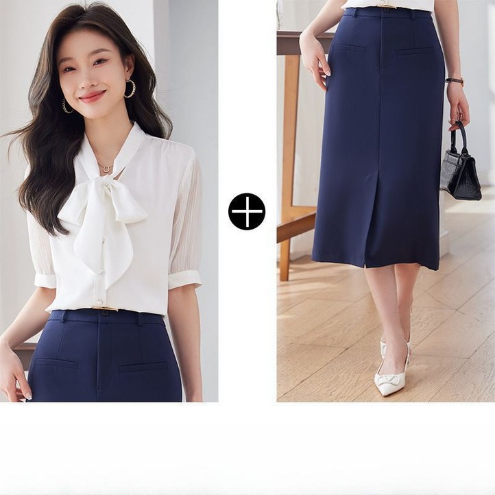 여성 미니멀한 디자인 반팔 쉬폰 상의 여름 직업 셔츠 얇은 여성 미니멀한 디자인 반팔 쉬폰 상의 여름 직업 셔츠 얇은
