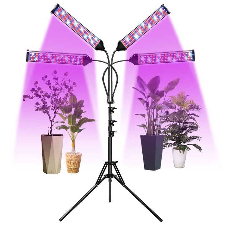 비상 LED 와이드 4헤드 삼각대 식물등  어댑터, 1세트