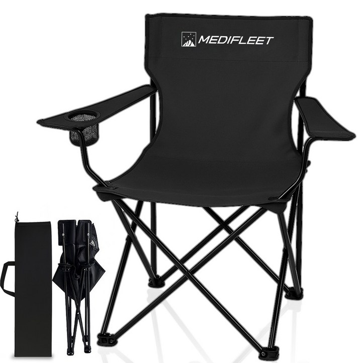 메디플릿 접이식 휴대용 팔걸이 경량 암체어 캠핑 의자, 1개, 블랙