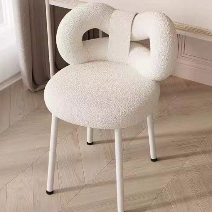 YISOKO 화장대 의자 뽀글이 리본 등받이 의자, 화이트, 1개