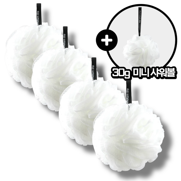 [4+1] 담담라이프 거품 풍성 저자극 샤워볼(60g 4p/30g 1p), 1개, 5개입, 올화이트