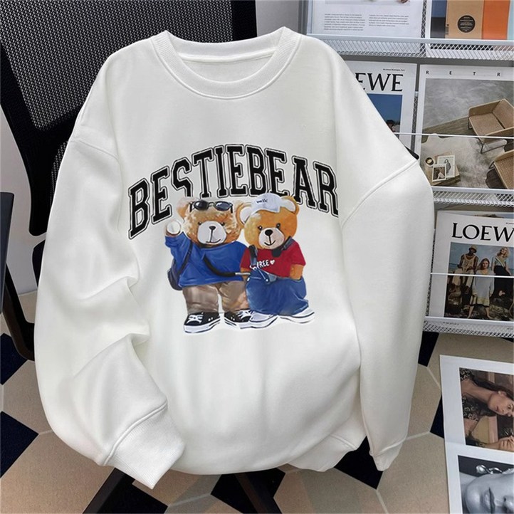 꽃소담 남여공용 빅사이즈 커플 맨투맨 베어 프린팅 루즈핏 맨투맨티셔츠 꽃소담 남여공용 빅사이즈 커플 맨투맨 베어 프린팅 루즈핏 맨투맨티셔츠