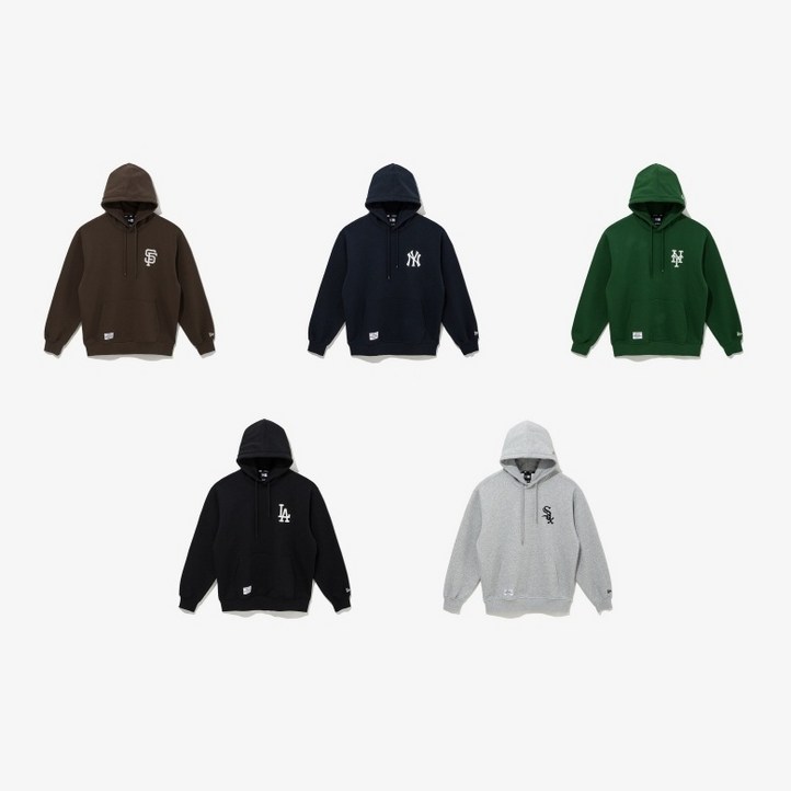 정식매장판 뉴에라 티셔츠 남녀공용 MLB 팀 로고 패치드 후드 색상5종 택1