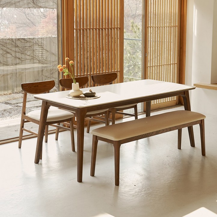 밀라 애쉬 원목 포세린 세라믹식탁 세트 6인용 식탁1 의자6