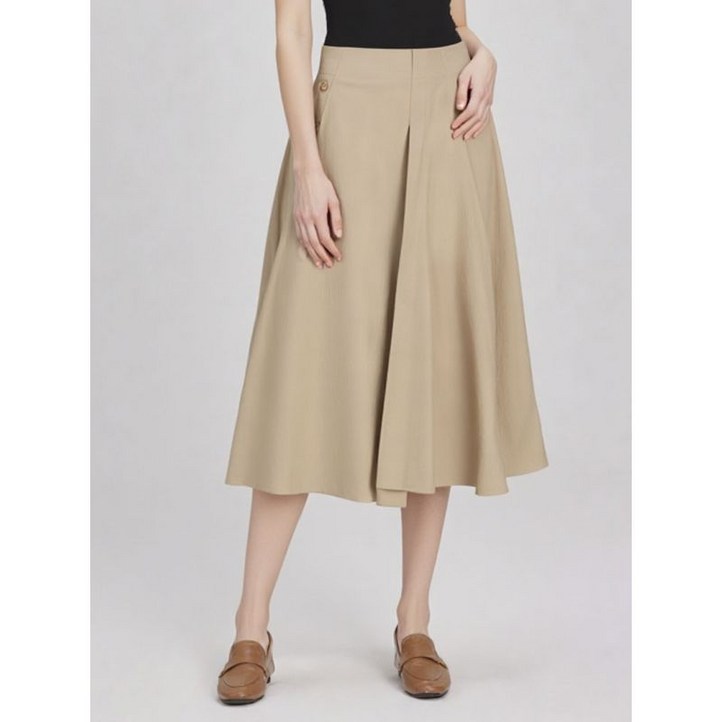 베스띠벨리 베이지 버튼 핀턱 플레어 스커트 BHSAH2301