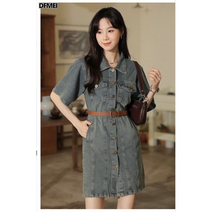 ANYOU 데님 원피스 여성 슬림 신상 여름 얇은 루즈핏 즉시배송