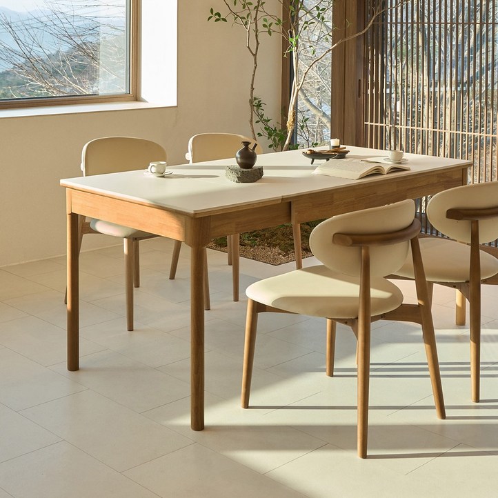 우디 원목 확장형 4인용 6인용 12T 포세린 세라믹 식탁 12001600