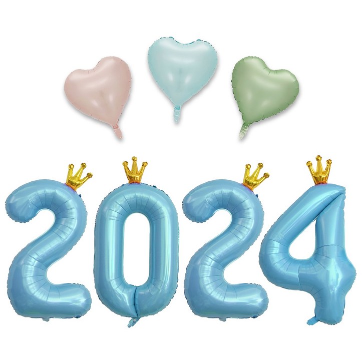 해피쏘굿 2024 숫자 풍선 세트, 1세트, 블루왕관 숫자세트