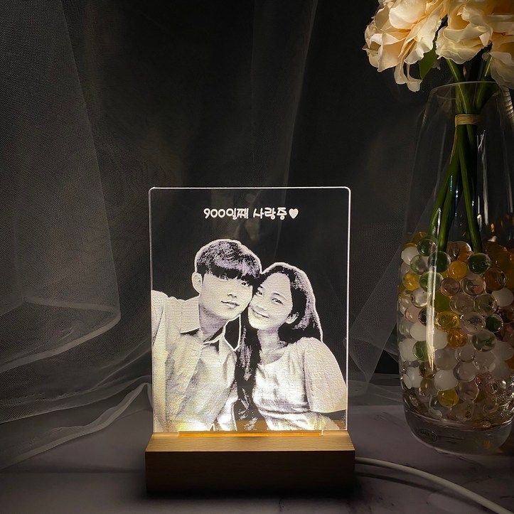 자체제작 아크릴무드등 결혼기념일 커플 부모님선물 led사진 각인조명 취침 센스 얼굴 포토, 우드(10cm) 1504392755