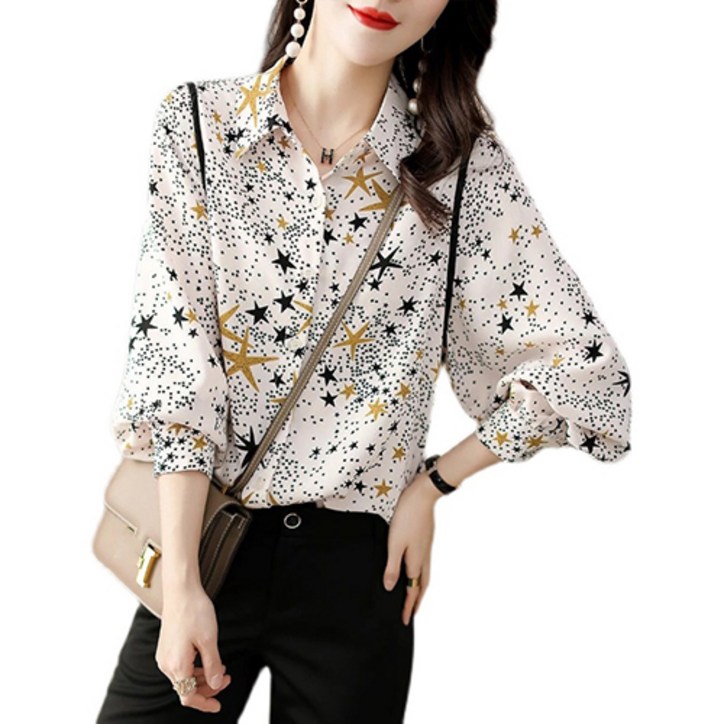 [바니드] 여성 별무늬 봄가을 패션 루즈핏 캐주얼 세련된 셔츠 긴팔블라우스 0394