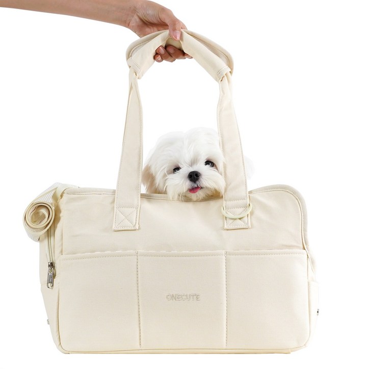 원큐트 강아지 캐리어 대형 포켓이 있는 소형견용 캐리어, 최대 7lbs 수용 가능, 면 소재, 접이식 여행용 강아지 캐리어, Beige 원큐트 강아지 캐리어 대형 포켓이 있는 소형견용 캐리어, 최대 7lbs 수용 가능, 면 소재, 접이식 여행용 강아지 캐리어, Beige
