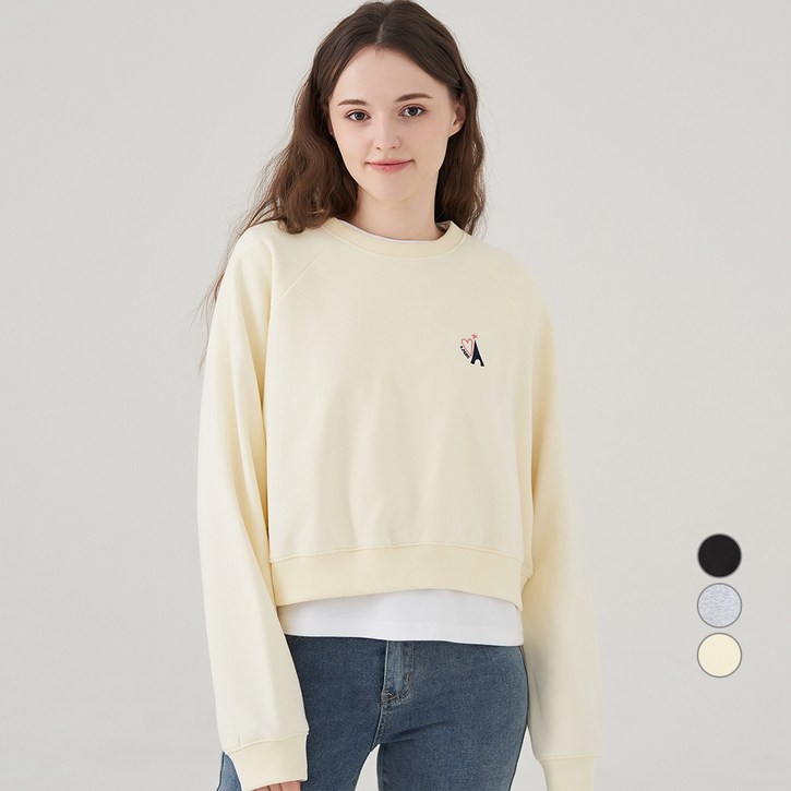 ELLE PARIS 그래픽 라글란 세미크롭 스웻셔츠 E Paris