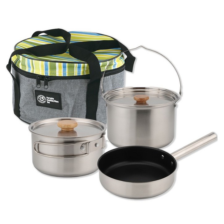 발룬피니 인덕션겸용 3중바닥 코펠 대 4.5L + 중 2L + 프라이팬 1.8L + 손잡이 + 보관용 가방 세트