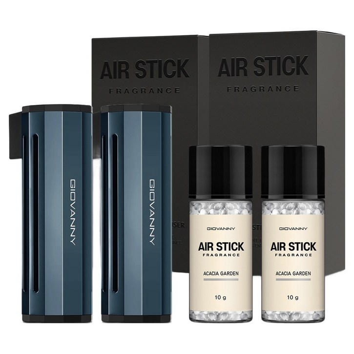 GIOVANNY 에어스틱 차량용 방향제 케이스 1p  리필 10g 1p, 프렌치블루 아카시아정원, 2세트