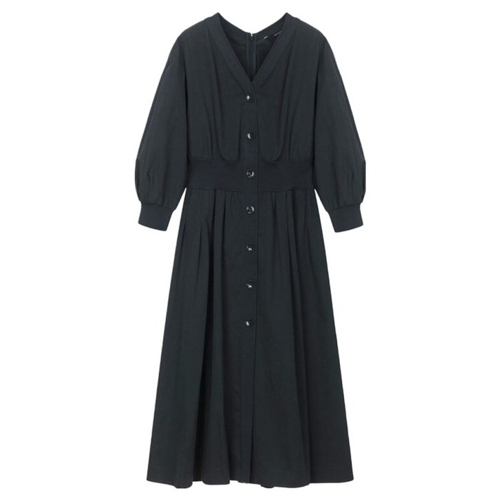 온앤온 여성용 허리 밴딩 단추 포인트 원피스