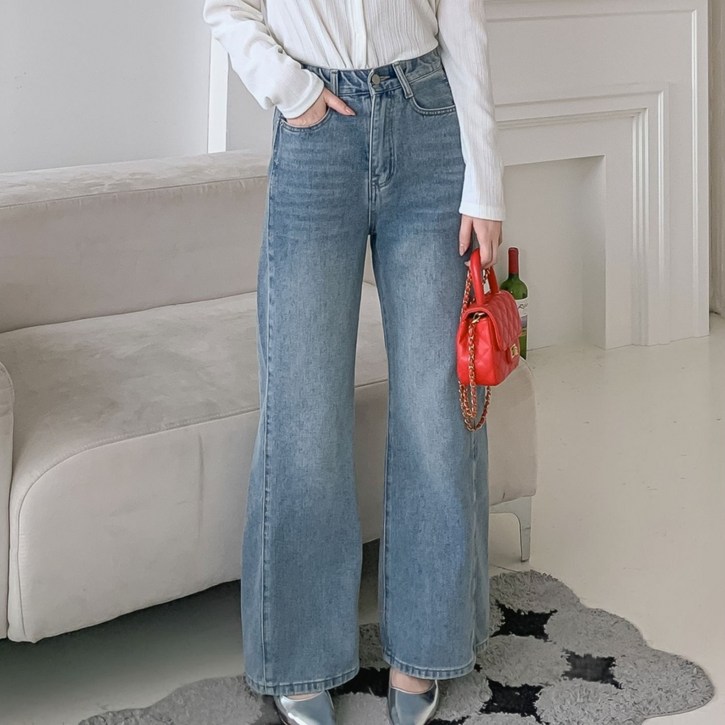 KNIT44 여성용 롱숏 기장 기본 와이드 데님 팬츠 PJ8001