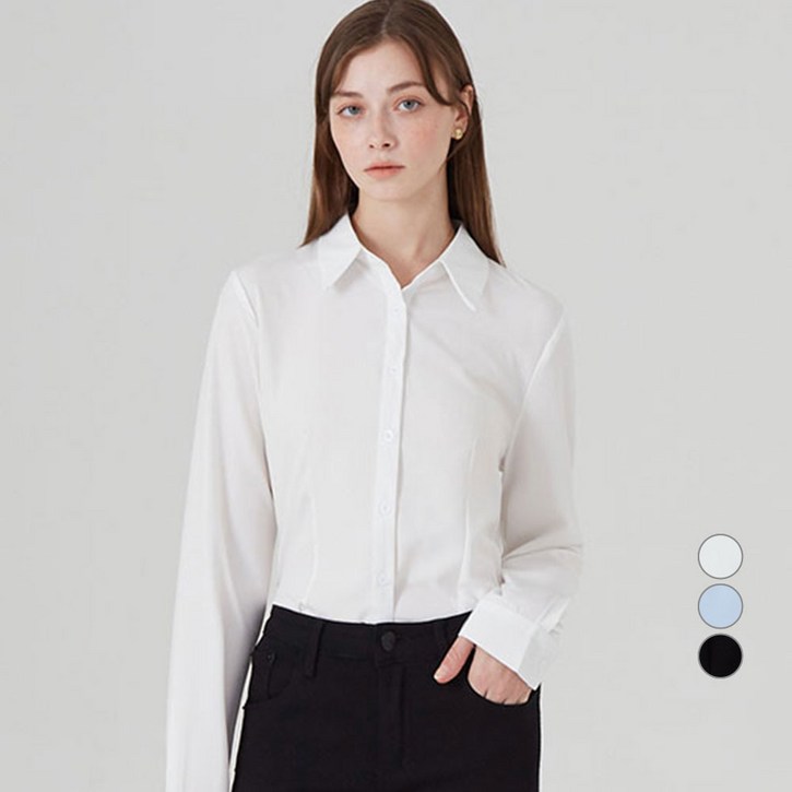 ELLE PARIS 여성용 슬림핏 구김없는 링클프리 셔츠 블라우스