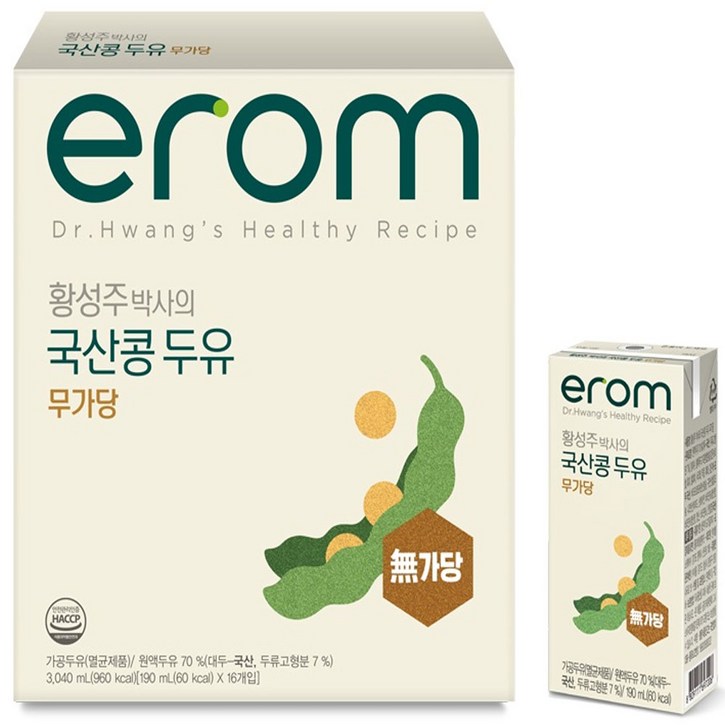 이롬 황성주 박사의 국산콩 두유 무가당, 190ml, 16개