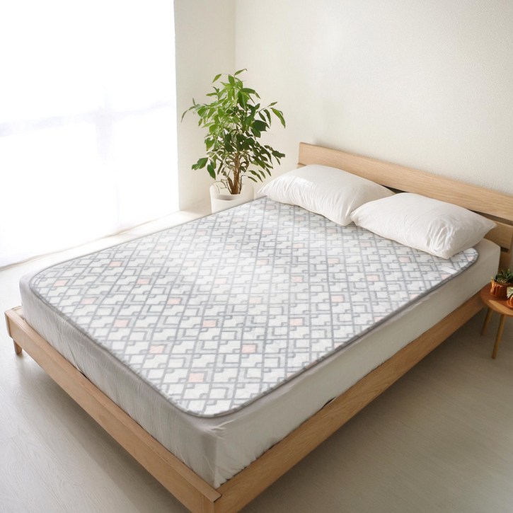 일월 워셔블 카본 온열 전기매트 체크 그레이, 더블140 x 180 cm