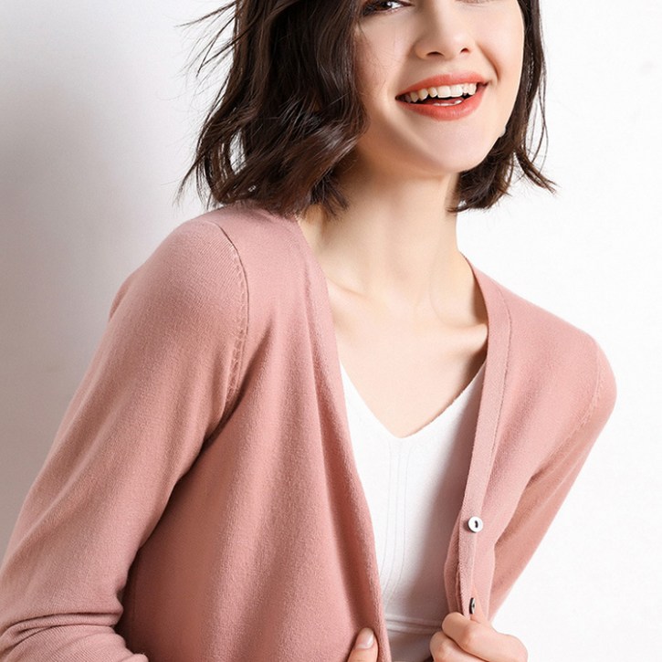 반야스토리 여성용 간절기 얇은 브이넥 니트 가디건 SS16A