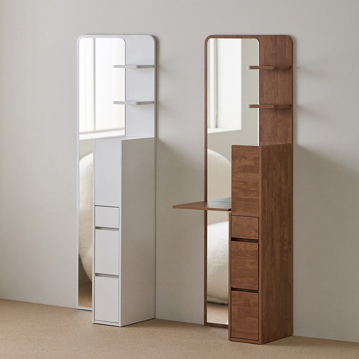 [윈터세일] 파로마 메이 전신거울 폴딩선반 수납 스탠딩 화장대, 화이트