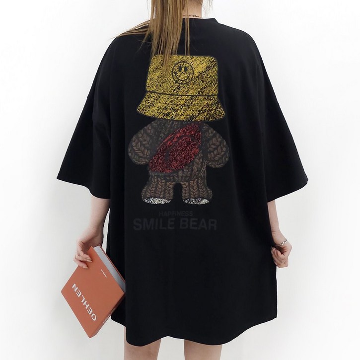 5XL 2COLOR 크래용베어 롱티 5599까지 루즈핏 오버사이즈 박스티 남여공용 홈웨어