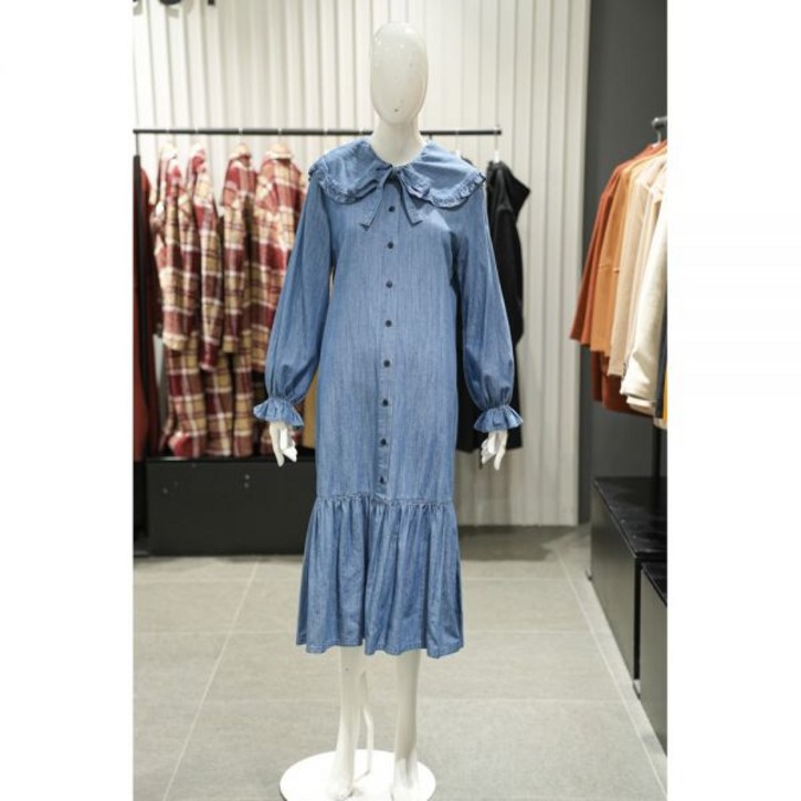 G-CUT(지컷) 여성용 러플 카라 데님 원피스 7252355003