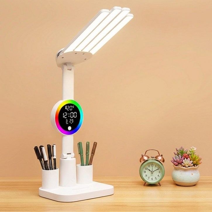 VANKIN LED 스탠드 조명 4헤드 접이식 LED 램프 시간 표시 기능 led독서등 청색광 차단