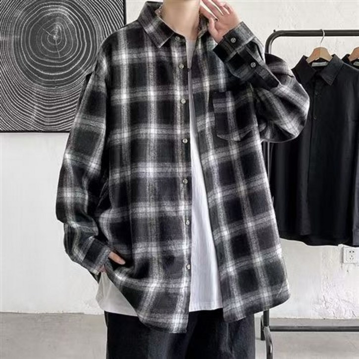 콘피아르 남성용 데일리 오버핏 체크 셔츠 TC6311