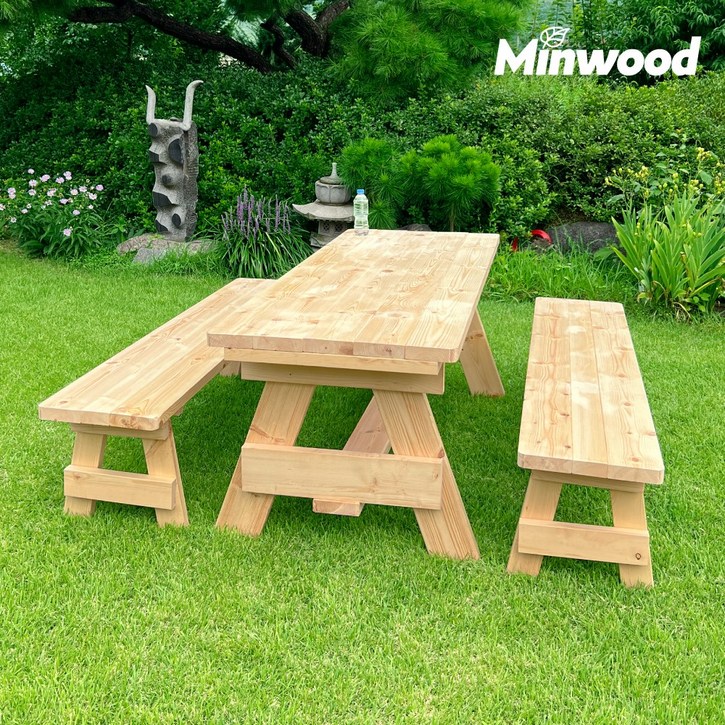 올리브가구 분리형 야외원목테이블 카페테이블 야외평상 바베큐그릴 파라솔 야외테이블세트, 분리형테이블 4인 무도색