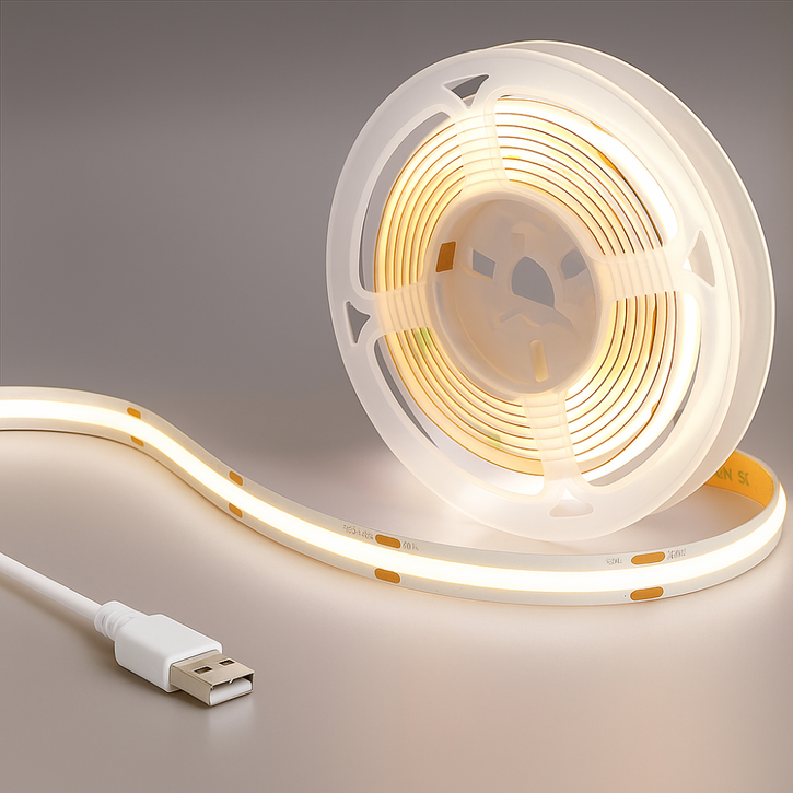 원그리드 USB COB LED 스트립 5m 잘라쓰는 줄조명 밝기조절, 1개, 주광색