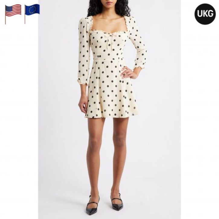 리포메이션 레미 플로랄 긴팔 미니 원피스 선데 도트 여성