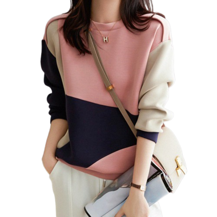 여성용 배색 외출용 긴팔 셔츠