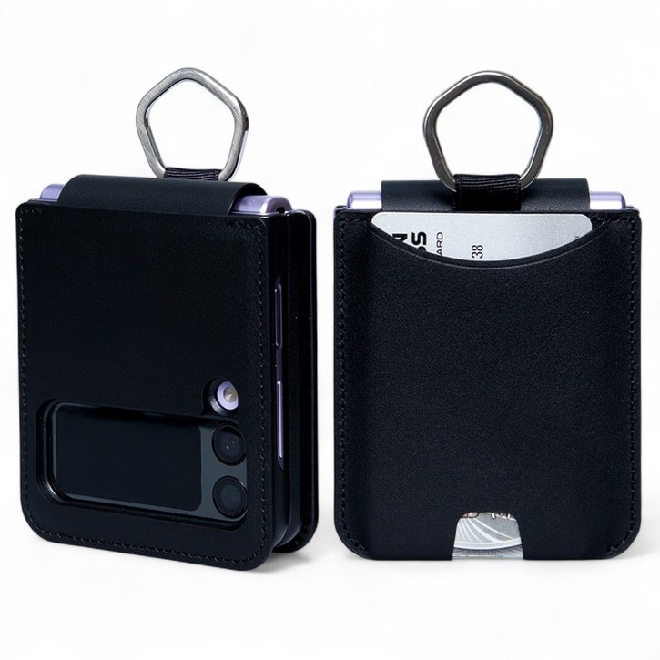 폰누리 갤럭시 Z플립 링 힌지보호 가죽 카드 휴대폰 케이스