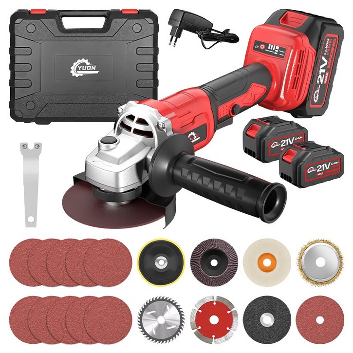 YUON 독일 21V 무선 충전식 전동 브러시리스 그라인더 절단 절삭 연마 (3 가지 모드 조절), 1개