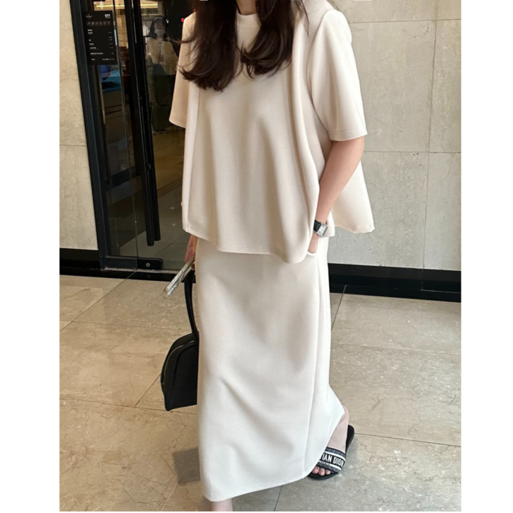 엣지룸 국산 고급스러운 투피스 스커트셋업 반팔 밴드스커트