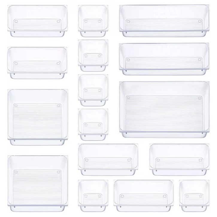 바이리모 다용도 깔끔 보관 투명 크리스탈 아크릴 트레이 다양한 사이즈 책상 화장대 서랍 칸칸분리 수납 정리함 세트