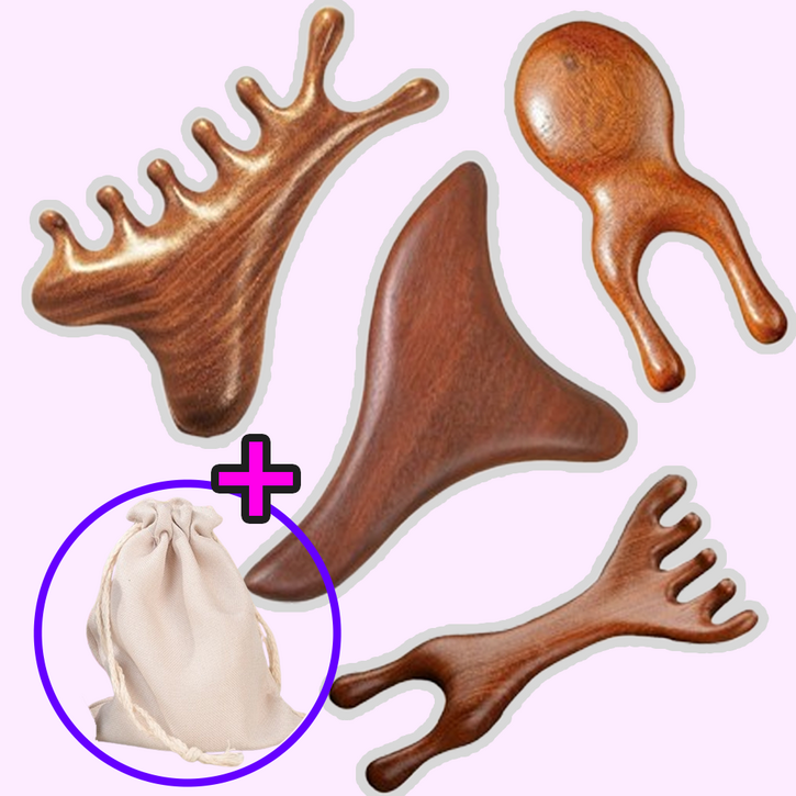 leoq 나무 얼굴 두피 발바닥 경락 괄사 마사지기 괄사빗, 우드브라운, 1세트