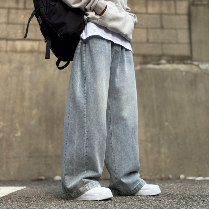 시온 사이드 핀턱 밴딩 와이드 청바지