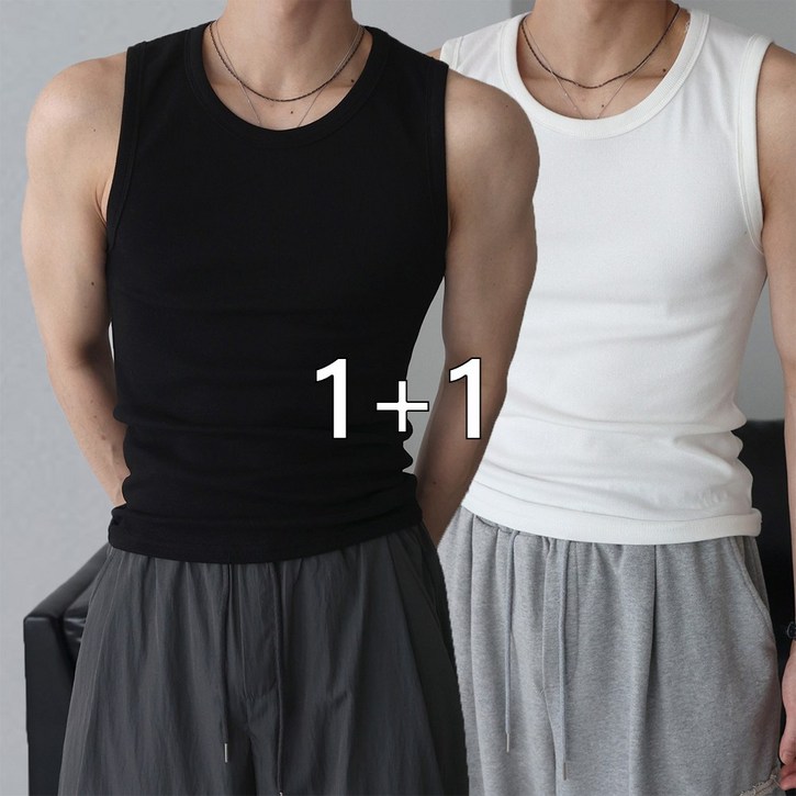 베이직바이블 11남자 골지 나시 민소매 고탄력 스판 머슬핏 짐웨어 탄탄한 티셔츠