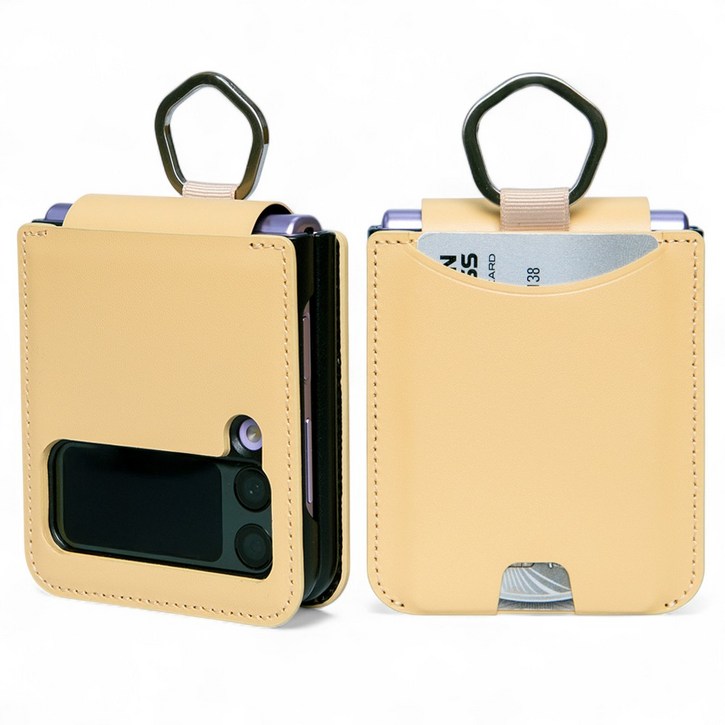 폰누리 갤럭시 Z플립 링 힌지보호 가죽 카드 휴대폰 케이스