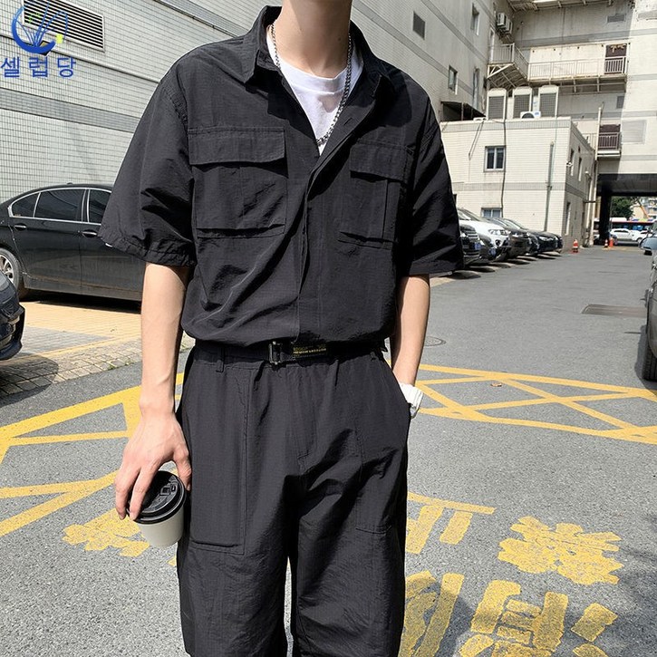 셀럽당 점프슈트 세트 빈티지 카고 점프슈트 세트 남 반팔 점프슈트
