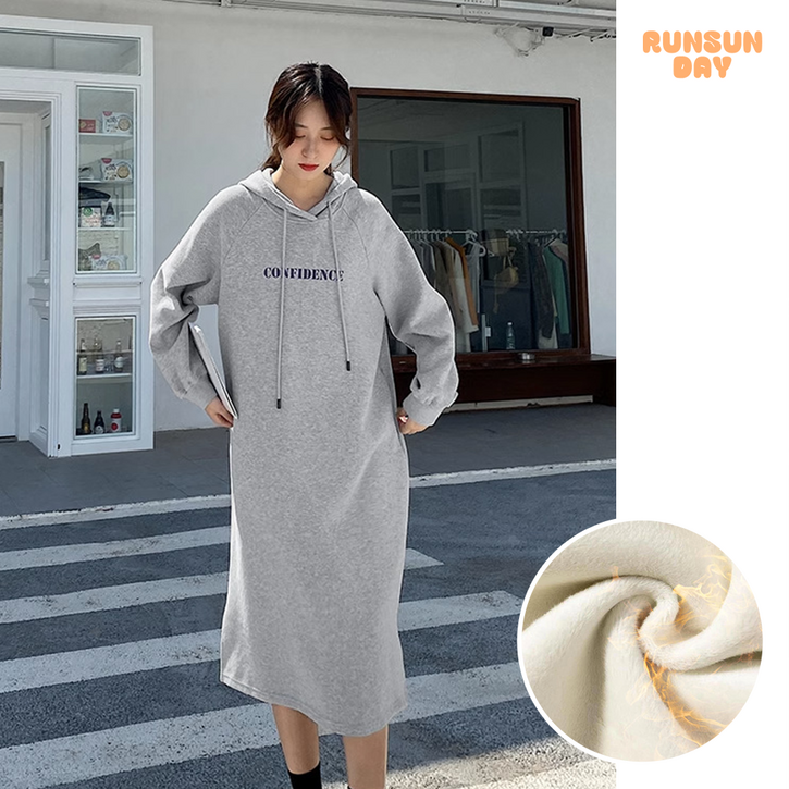 여성용 기모 후드 루즈핏 롱 원피스