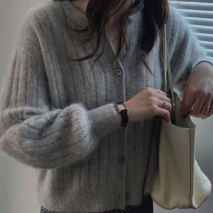 도도미아 여성 라운드 니트 가디건 도톰 스웨터