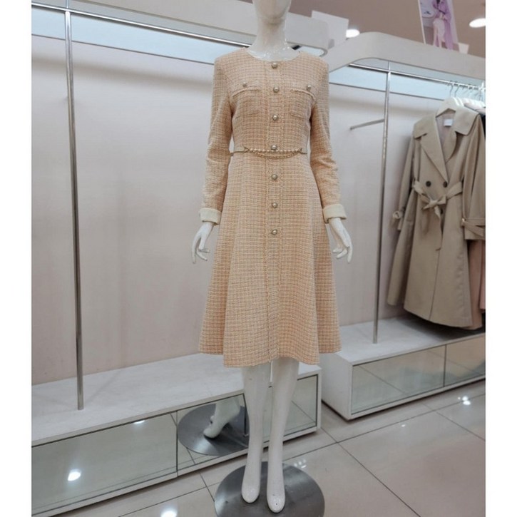 JJ JIGOTT JJJ지고트 롤업 프린지 펄 트위드 원피스 GN3A0OP16DG