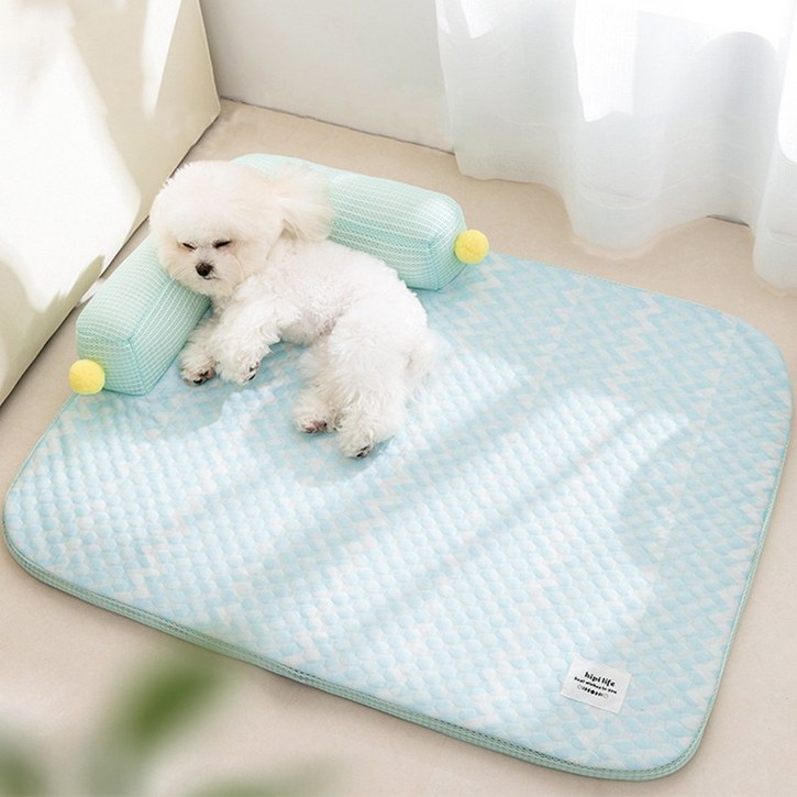 LINSHU 여름 쿨링 강아지 쿨매트 통기성 논슬립, 그린, 1개