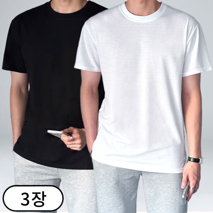 당일 출고 이브컴퍼니 12 3장 묶음 남녀공용 사계절 롱 레이어드 반팔티 45453