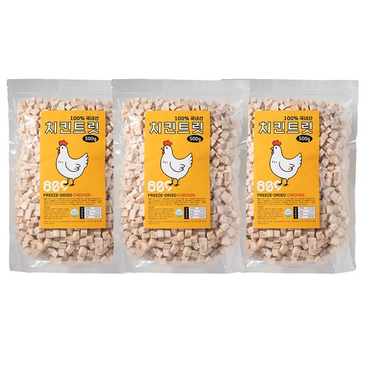 국내산 강아지 고양이 동결건조 대용량 소프트 트릿간식, 3개, 500g, 치킨
