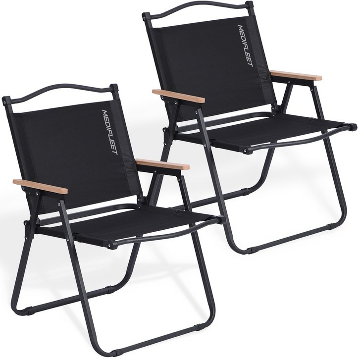 메디플릿 우드 폴딩 경량 컴포트 접의식 캠핑 의자 체어, 2개, 블랙
